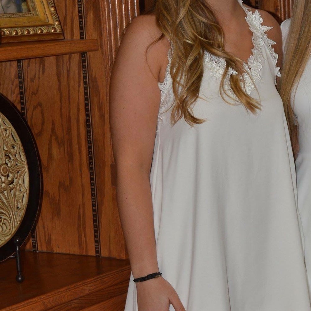 White halter backless shift dress
